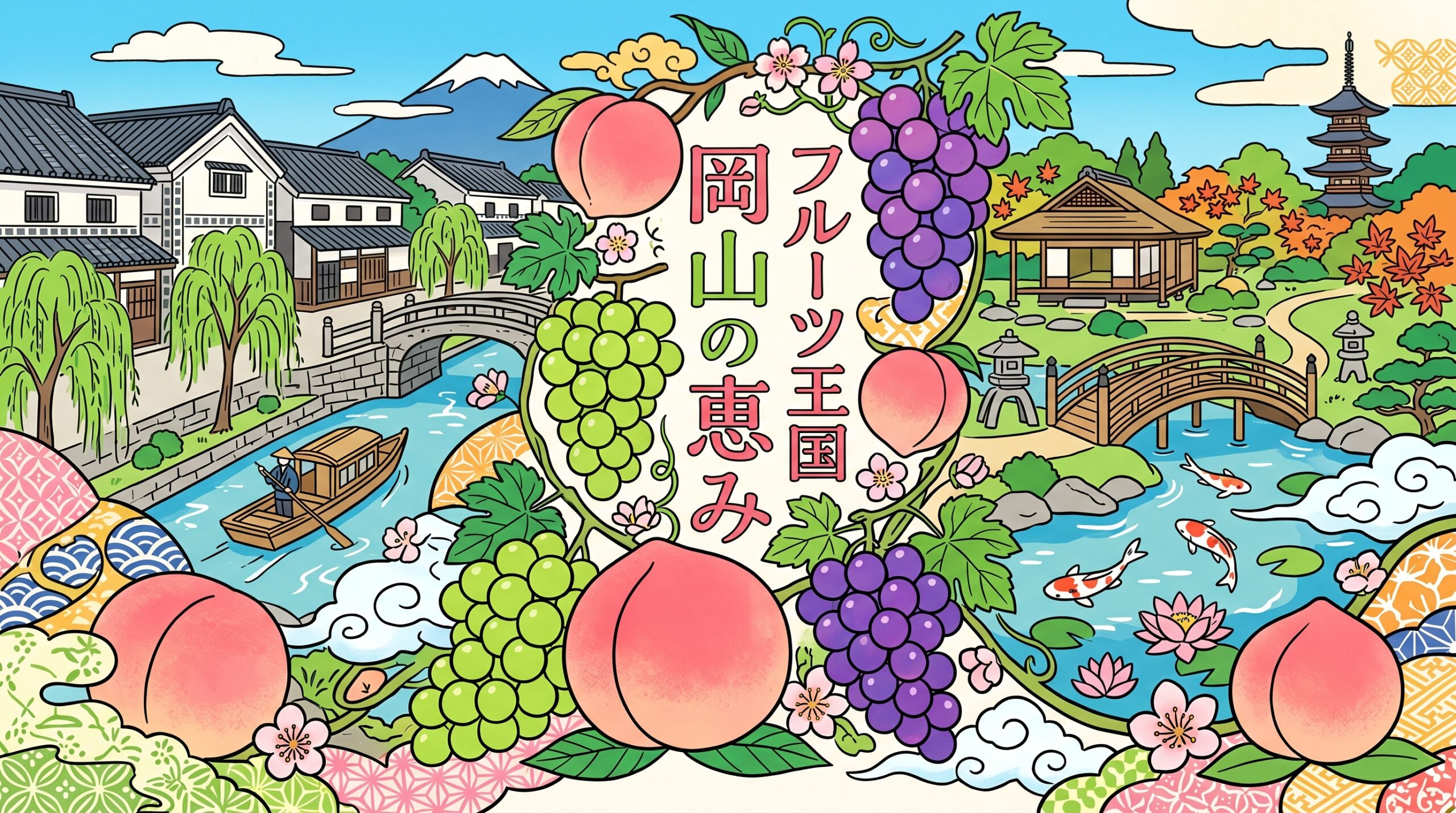 岡山がフルーツ大国であることを表したイラスト